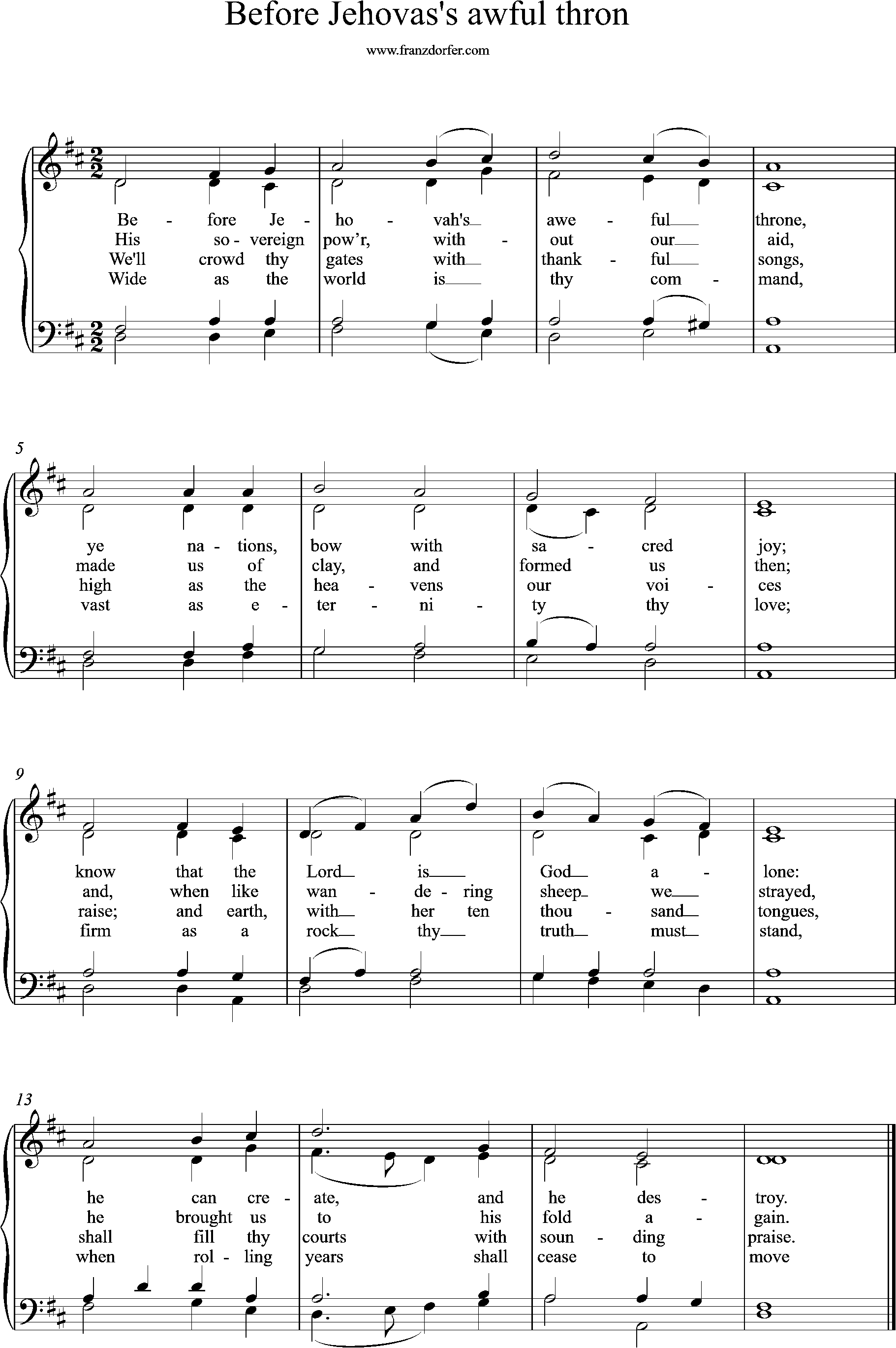 choir-, Organ-, Sheetmusic, D-Major, Before Jehova's